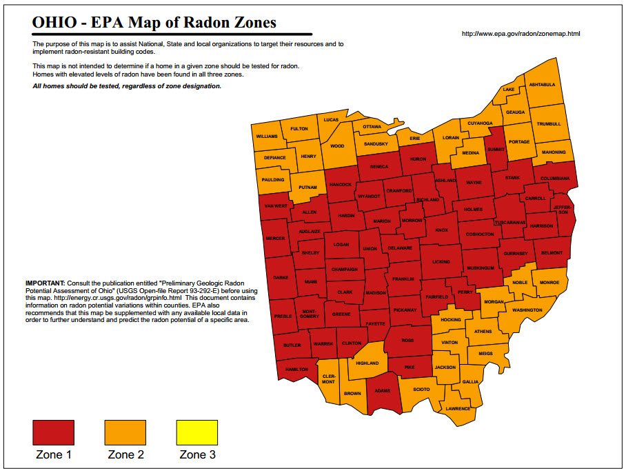 Dayton Home Inspection OHIO - EPA Map of Radon Zones
